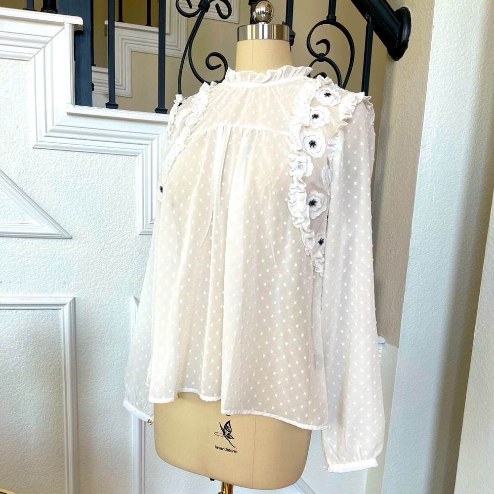 NWT POL Sheer white blouse romantic feminine long sleeve size medium